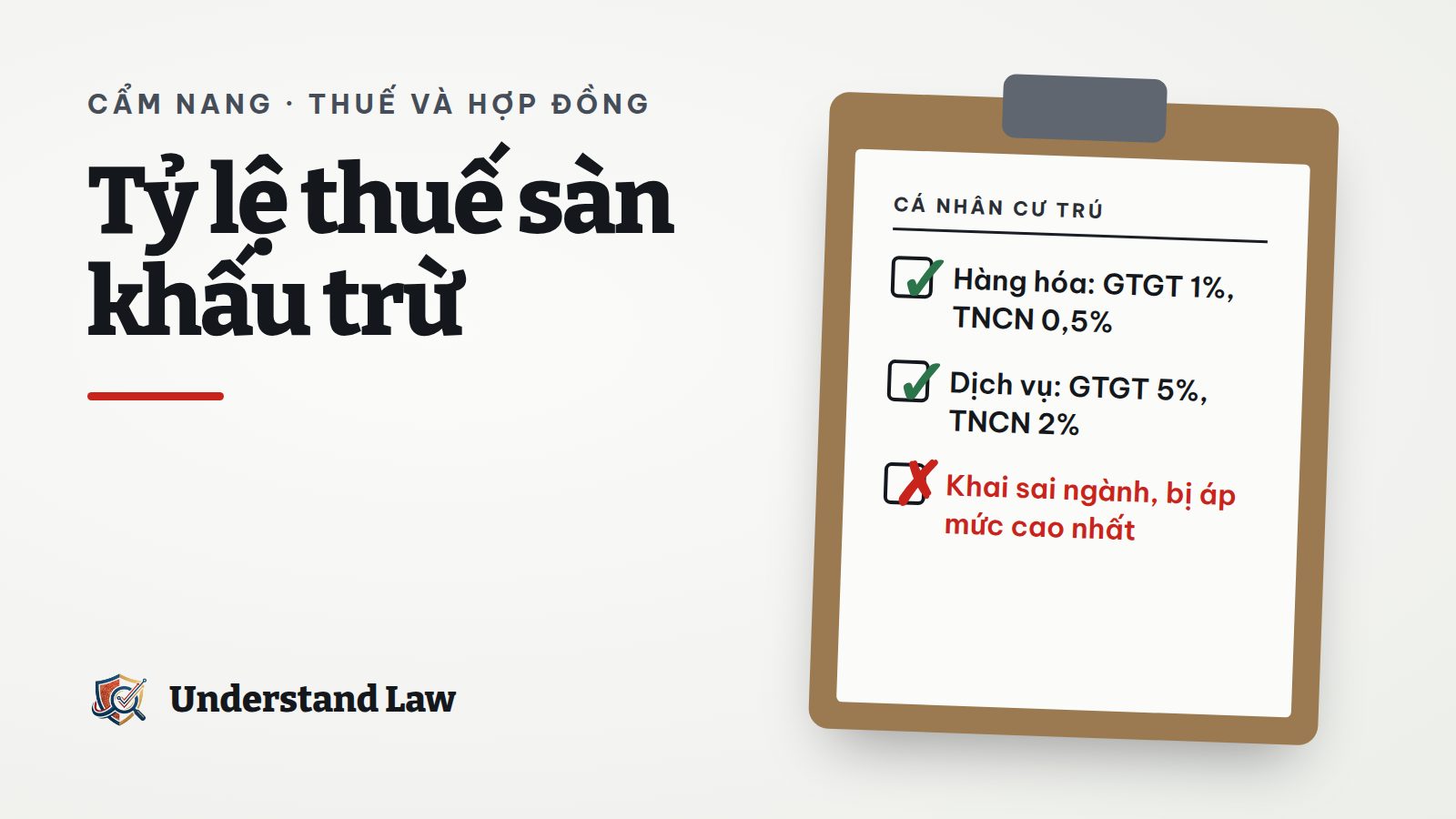 Bảng kẹp giấy liệt kê tỷ lệ thuế khấu trừ theo nhóm