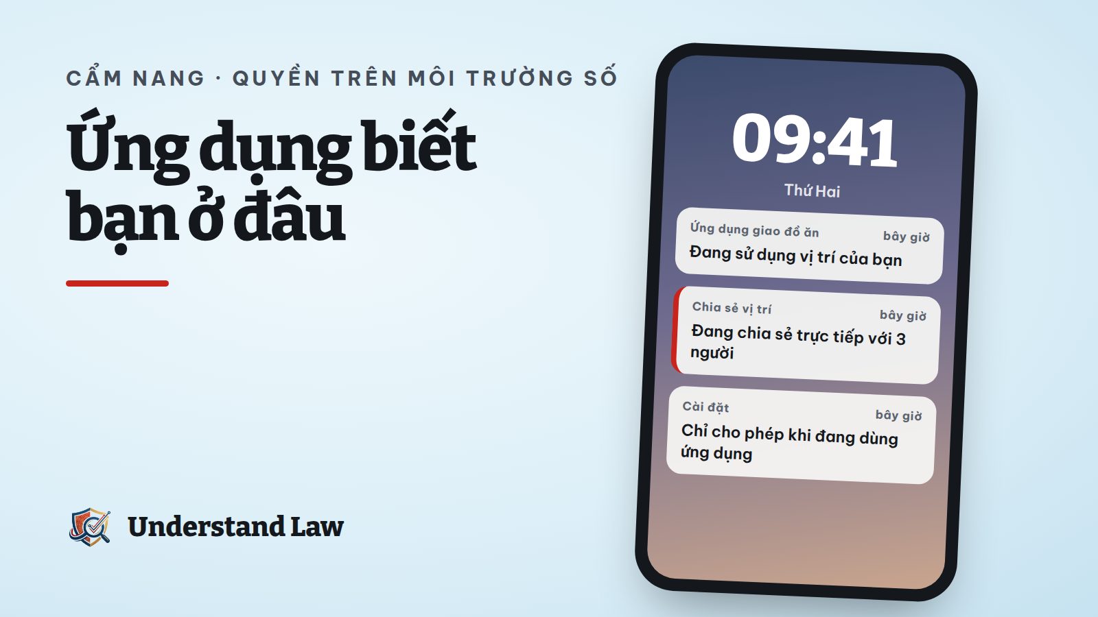 Màn hình điện thoại với thông báo ứng dụng đang dùng vị trí và các tùy chọn