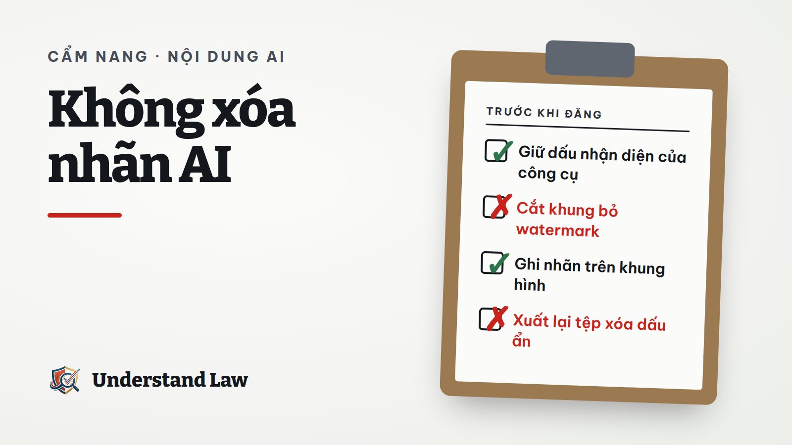 Bảng kiểm với dòng xóa watermark AI bị gạch đỏ
