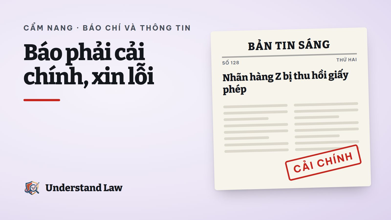 Trang bản tin có con dấu đỏ cải chính đè lên tiêu đề